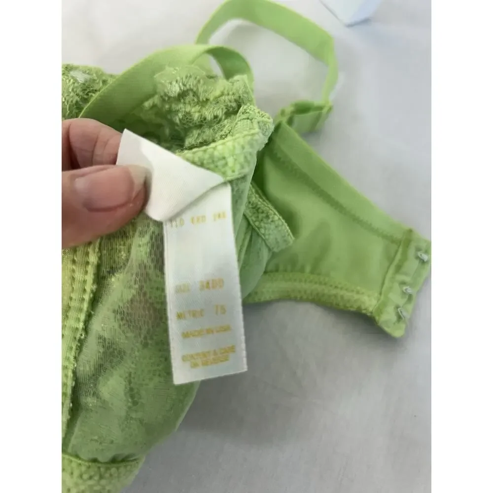 Vintage Victoria Secret Gold Label Lace‎ Bra Underwire 34DD Bright Apple Green